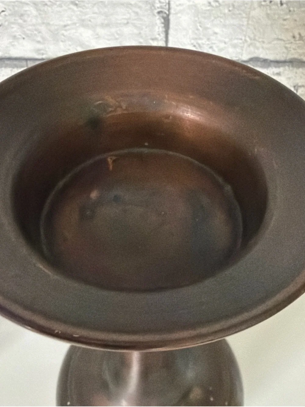 Vintage Patinated Brass Trumpet Candle Holder / Bud Vase – 12.5